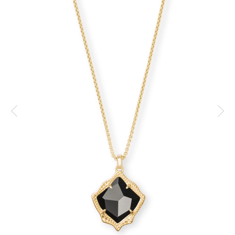 Kacey Black & Gold Long Pendant Necklace